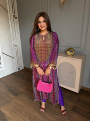 Beautiful long 2 piece chogha set with mirror work done on front (Rukku)