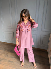 Beautiful embroidered co-ord set (Plum)