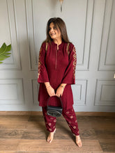 2 Piece woollen embroided side pocket embroidered co-ord set (Neelam)