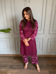 Strechable corduroy velvet co-ord set with embroided pants (Raaz)