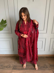 Dupian silk embroidered co-ord set cum suit with pallazo (Shiza)