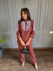 Embroidered super soft co-ord set in cotton lycra strechable fabric (Rashmika)