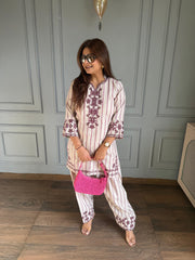 Daily wear basic embroidered co-ords in south cotton with straight salwar (Devi)