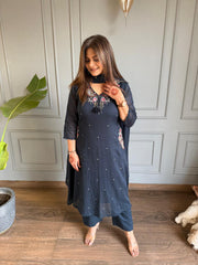 Pure mul cottom embroided A line co-ord set (Rhea)