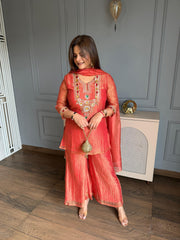Beautiful suit in jewellery work shimmer tissue fabric with dupatta and full lining (Malini)