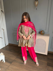 Beautiful formal embroidered short A lined farshi salwar suit (Kyra)