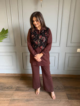 3 Piece jacket embroidered co-ord set (Chocolate)