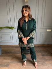Embroided 2 piece woollen co-ord set (Sky)