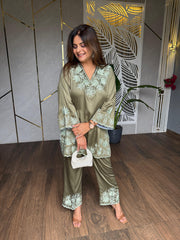 Pure cotton silk Kashmiri embroidery co-ord set