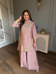 Pure chinnon sharara hand embroidered suit (Vidhi)