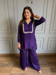 Chinnon chiffon mirror work co-ord set with full lining (Mulmul)