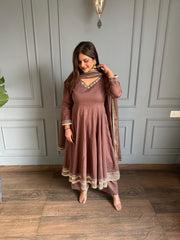 Pure cotton full flarred anarkali embroidered suit (Panji)