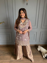 Formal embroidered 3 piece georgette brocade sharara suit (Mahi)