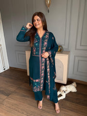 Beautiful embroidered 3 piece woollen shawl suit (Lara)