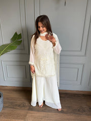 Beautiful georgette sharara hand embroidered suit with embroidered dupatta (Jahana)