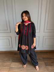 Pure cotton farshi salwaar suit with mirror detailing on neck and ghera (Aribha)