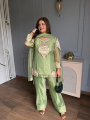 (Shruti) Crush tissue suit with beautiful work on shirt and dupatta