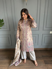 Long 3 piece pashmina with printed dupatta (Safina)