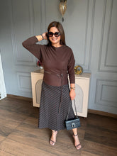Smart and classy 3 piece woollen skirt and top set with leather belt (Bobo)