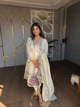 Crochet net laced anarkali suit