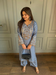 Denim lookalike embroidered co-ord set (Naima)