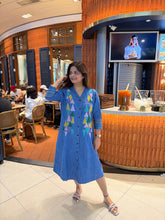 DENIM EMBROIDED CALF LENGTH DRESS (SAADGI)
