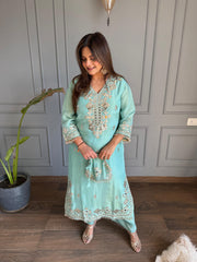 New tissue long co-ord set with cotton lining and with potli (Kimara))