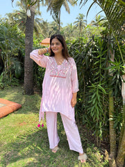 Handwork embroided muslin kaftan set (Barbie)