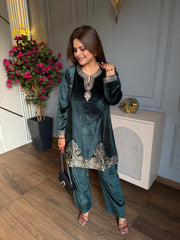 (Nanda) Formal embroidered velvet co-ord set