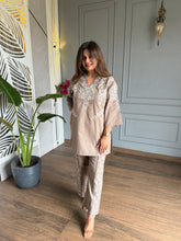 Kashmiri embroided linen co-ord set (coconut)