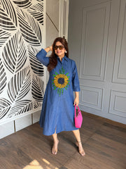 Embroidered cotton denim dress (Qira)