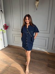 Denim short dress with sling bag (Gucci)