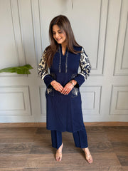 Acrylic wool side embroided woollen A line co-ord set (Shabnam)