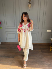 PURE COTTON HIBISCUSS EMBROIDED CO-ORD SET