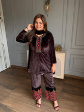 Beautiful hand embroidered 3 piece velvet shawl suit (Shriya)