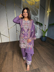 Woollen 3 piece embroidered farshi salwar shawl suit (Charm)