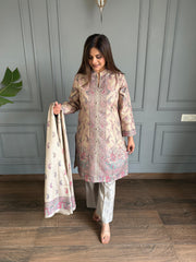 Long 3 piece pashmina with printed dupatta (Safina)