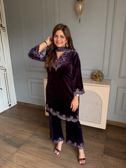 Hand embroidered strechable velvet suit (Twinkle)