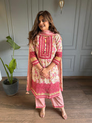 Pure cotton 2 piece laced embroided suit with dupatta (Evara)