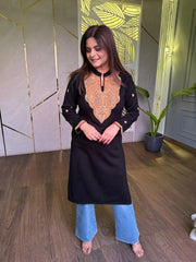 Stylish new long pattern embroided woollen kurti (Sanya)