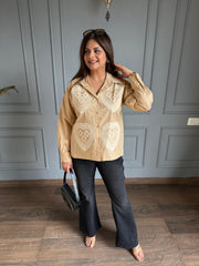 Beautiful embroidered lace work cotton shirt (Cove)