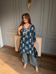 Beautiful real mirror detailing crepe co-ord set with lining on shirt (Sharvari)