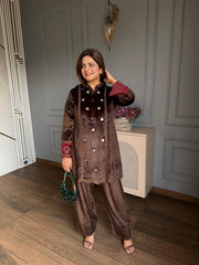 (Kaira) Real mirror with dori embroidery velvet co-ord set