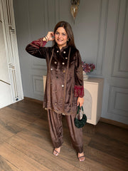 (Kaira) Real mirror with dori embroidery velvet co-ord set