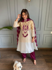 Tissue embroidered A line suit with tissue dupatta (Amelia)
