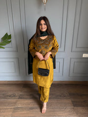 Corduroy soft and strechable velvet suit with embroidered silk dupatta (Natasha)
