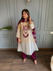 Tissue embroidered A line suit with tissue dupatta (Amelia)