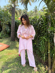 Handwork embroided muslin kaftan set (Barbie)