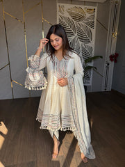 Crochet net laced anarkali suit