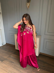 Super pretty hand embroidered one shoulder indo western festive launch (Yashika)